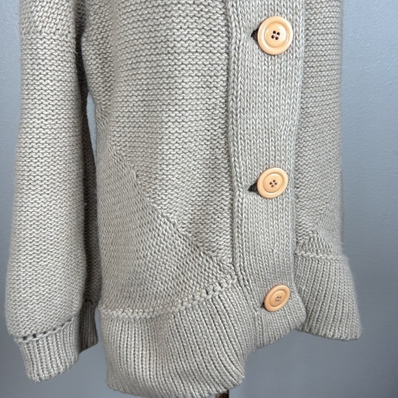 System Chunky Beige Oatmeal High-Neck Wool-Blend Button-Up Cardigan sz M - Picture 4 of 12